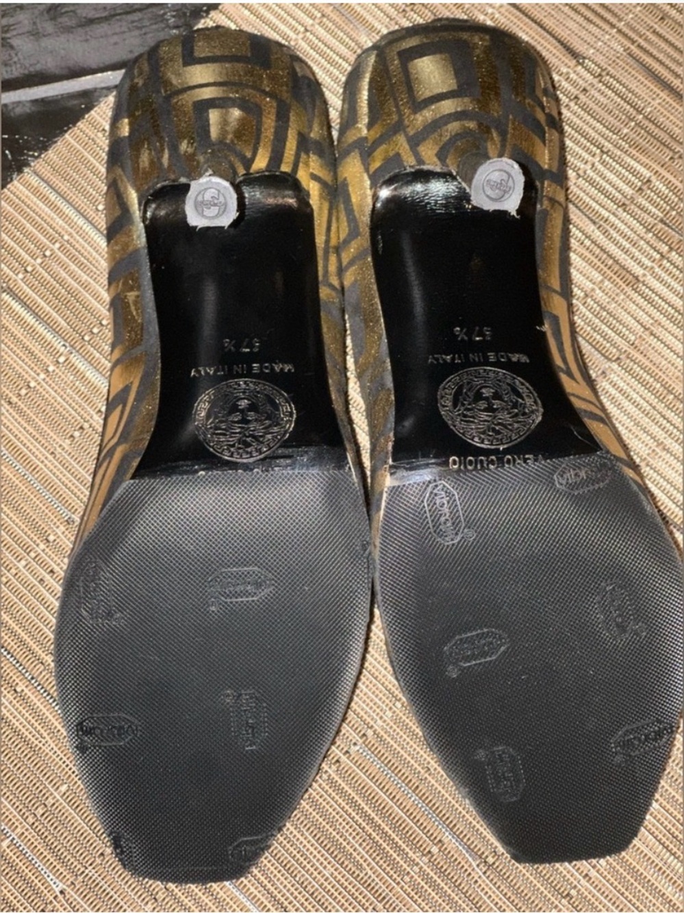 EUC Gianni Versace Gold and Black Geometric Peep-Toe Stiletto Runway Style - Picture 10 of 10
